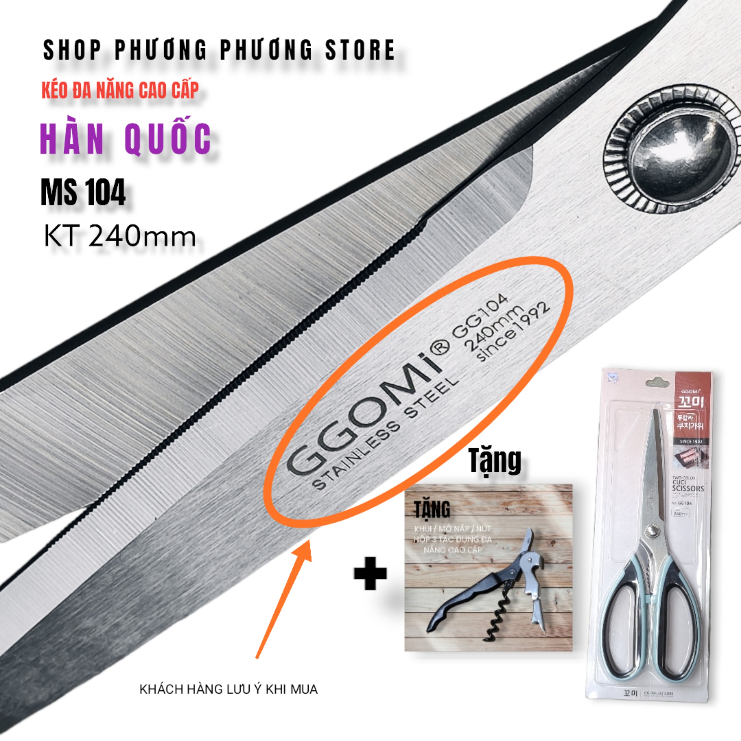 Kéo Hàn Quốc Nhà Bếp Kéo Cắt Gà Cắt Đồ Đa Năng Cao Cấp ( Tặng Khui Hộp 3 in 1 )