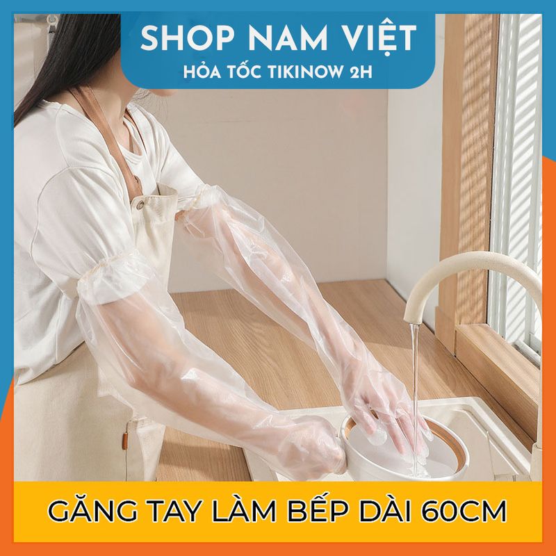 Lô 10 Găng Tay Nhà Bếp Nhựa PE/CPE Dài 60cm Có Thun