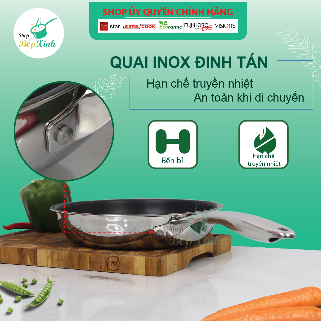 Chảo Chống Dính 3 Lớp Vân Đá Inox 304 Fivestar (22cm)