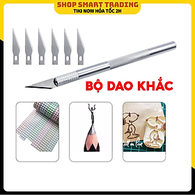 Bộ Dao Trổ Kim Loại Cắt Giấy Gỗ Dao khắc Thủ Công Mỹ Nghệ Thủ Công Tinh Xảo Siêu Bén kèm 5 lưỡi dao thay thế