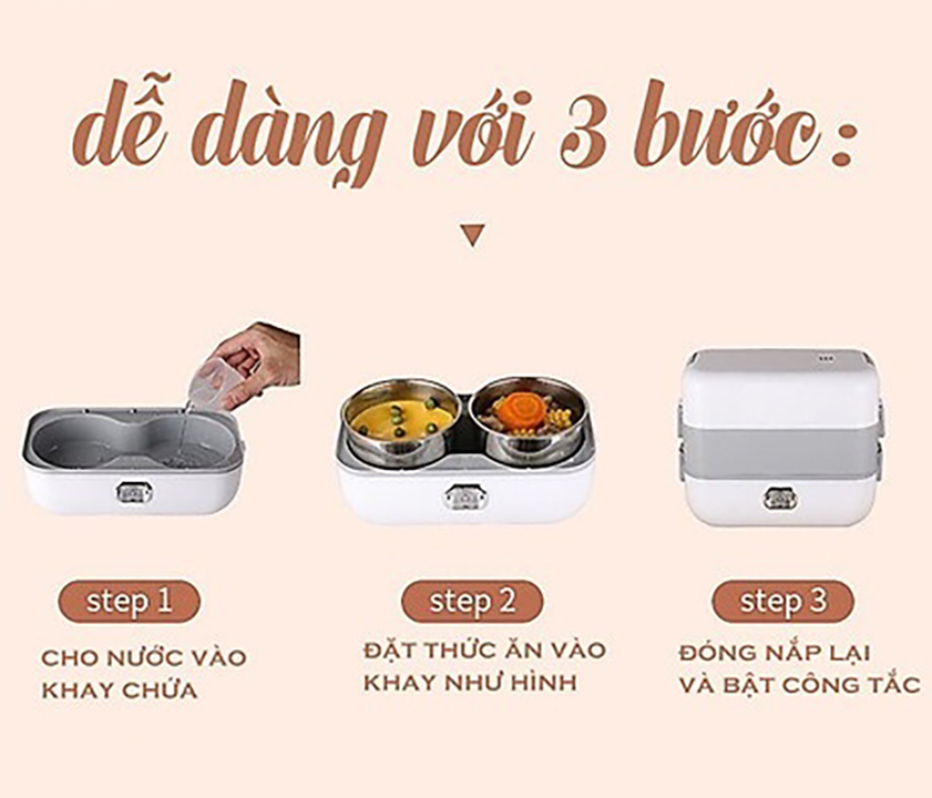 Hộp Cơm Cắm Điện, Hộp Cơm Văn Phòng, Hâm Nóng Và Có Thể Nấu Chín Thức Ăn, Hộp Cơm 4 Ngăn Ruột Inox 304 Cao Cấp - Hàng Nhập Khẩu