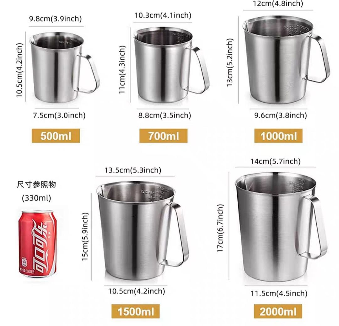 Ca định lượng có vạch CNC dõ nét Inox sus 304 cao cấp ( Ca đong nhiều size )
