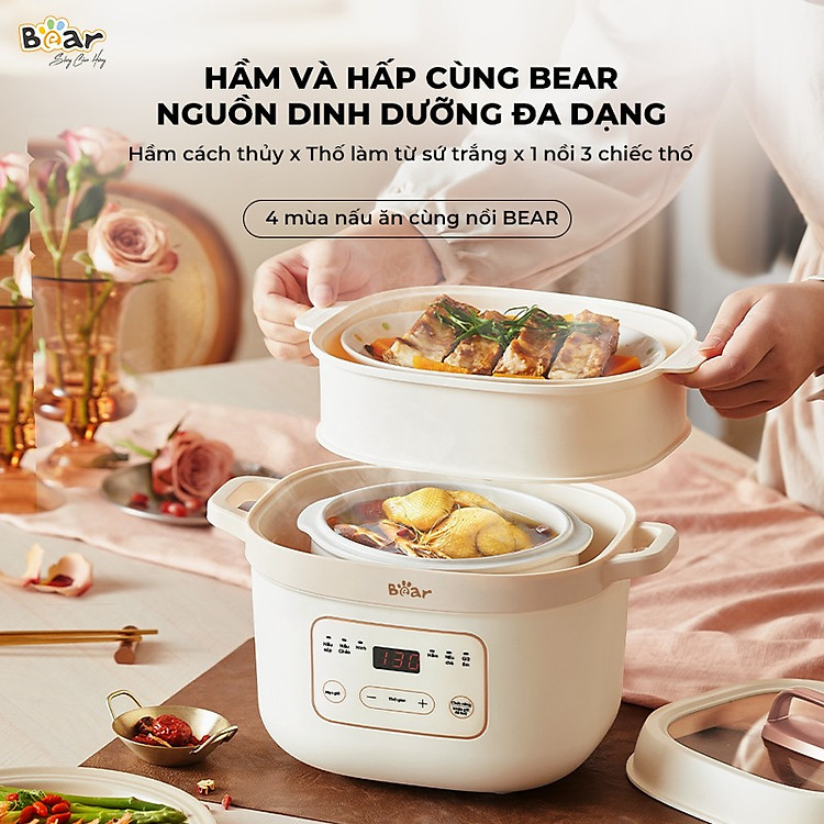 Nồi Nấu Chậm Chưng Yến 1.6L Bear SB-NNC16 Công Suất 270W - Hàng Chính Hãng