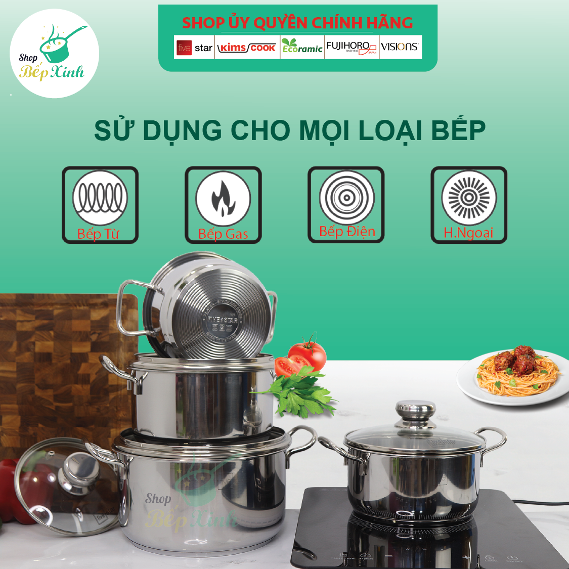 Bộ nồi inox cao cấp FIVESTAR Standard 3 đáy 6 chiếc inox 430 nắp kính dùng được bếp từ , hồng ngoại , tặng 1 vá canh