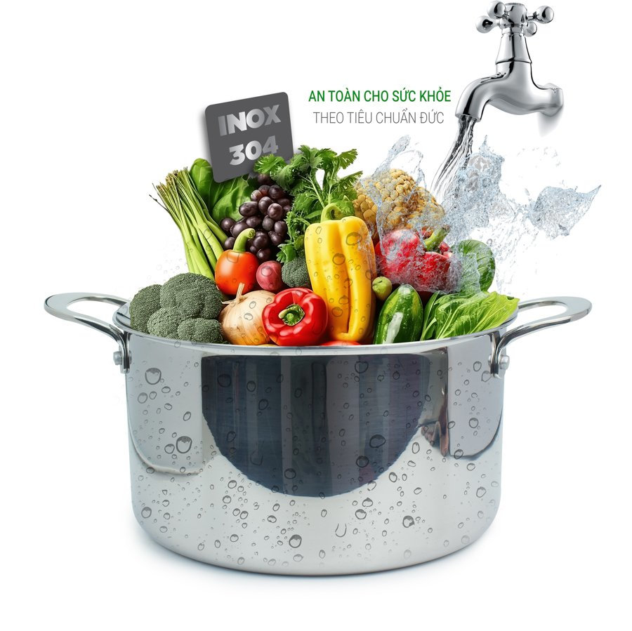 Nồi Inox 304 thân đáy đúc liền 3 lớp Kalpen Kazler 24cm dung tích 6.5L, đáy từ, vung kính chuẩn Đức - Hàng chính hãng