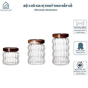 Bộ 3 Hũ Gia Vị Thuỷ Tinh Nắp Gỗ, Lọ Đựng Gia Vị Kín Hơi Với Gioăng Cao Su - HÀNG CHÍNH HÃNG MINIIN