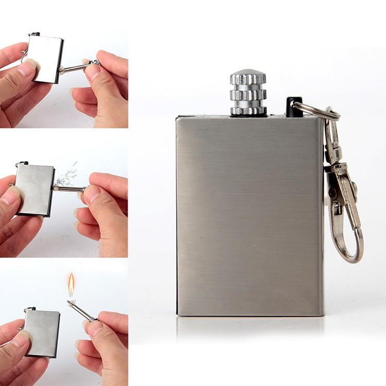 Bật Lửa Diêm Xăng Sinh Tồn Vuông Xài Xăng, Hộp Quẹt Diêm Xăng Vĩnh Cửu Vuông Có Móc Treo Chìa Khóa Đính Kèm Rất Tiện Lợi