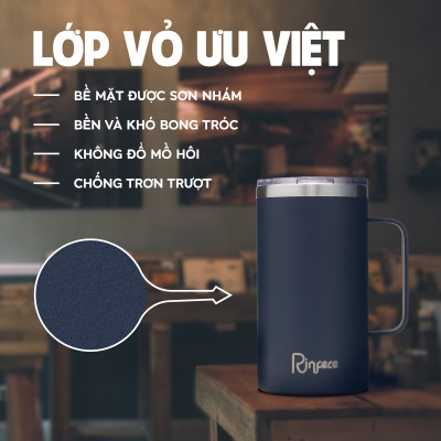 Ly Giữ Nhiệt Có Tay Cầm Nắp Trượt Chống Tràn Rinfere (710ml) - Tặng Kèm Ống Hút Không Gỉ, Dụng Cụ Vệ Sinh Ông Hút