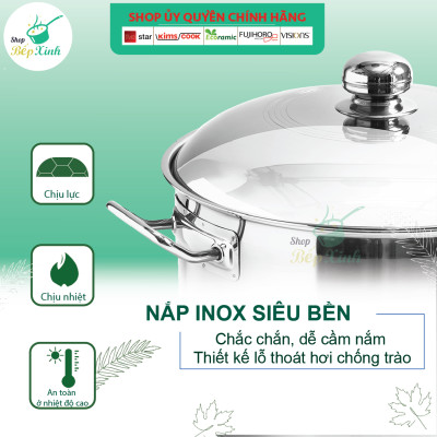 Nồi Inox 430 Bếp Từ 3 Đáy Fivestar (36 cm) Nắp Inox + Tặng 5 Muỗng Ăn Inox Cao Cấp