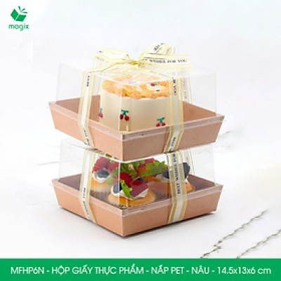 MFHP6N - 14.5x13x6 cm - 25 hộp giấy nắp PET kraft nâu đựng thực phẩm, thức ăn mang đi