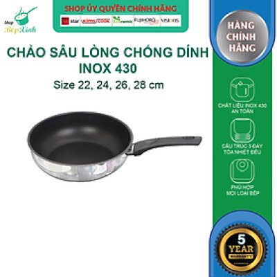 Chảo inox chống dính sâu lòng cao cấp Fivestar 3 đáy từ , inox 430, tặng 1 sạn dừa
