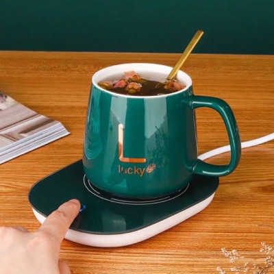 Ly hâm nóng giữ nhiệt ly sứ  ,đa năng ,kèm đế và thìa mạ vàng cao cấp có hộp đựng sang trọng