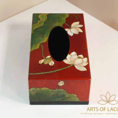 Hộp Đựng Khăn Giấy Sơn Mài Hoa Sen