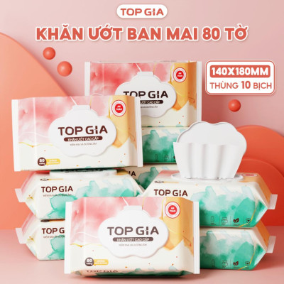 Thùng khăn ướt TopGia ban mai 80tờ mềm mại không mùi không chứa chất bảo quản,không chứa parabens