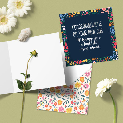Set 5 thiệp chúc mừng tốt nghiệp, nhà mới, việc mới, chúc may mắn SDstationery New Beginnings họa tiết hoa, chữ ép kim 12x12