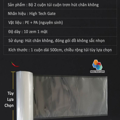 Túi Hút Chân Không Thực Phẩm Dạng Cuộn Trơn Phẳng 2 Mặt HTG, Đầy Đủ Kích Thước