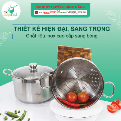 Bộ xửng hấp đáy từ cao cấp Fivestar standard inox 430 nắp kính size 30cm , tặng 1 muỗng canh