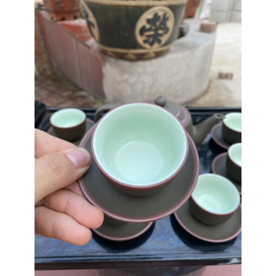 Ấm Chén Trà Tử Sa Bát Tràng Búp Sen Xanh Chỉ lòng xanh