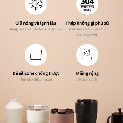 Ly giữ nhiệt 500ml LocknLock màu đen LHC4357BLK Metro Cafe Tumbler, Hàng chính hãng, Thép 304 không gỉ, có dây đeo tay - JoyMall