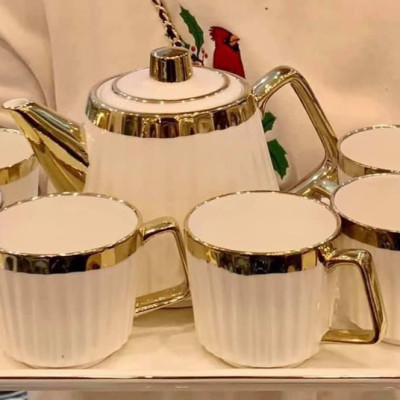 BỘ ẤM CHÉN KÈM KHAY  SỨ PHA TRÀ DÁNG THẤP VÂN SỌC - ANTH678