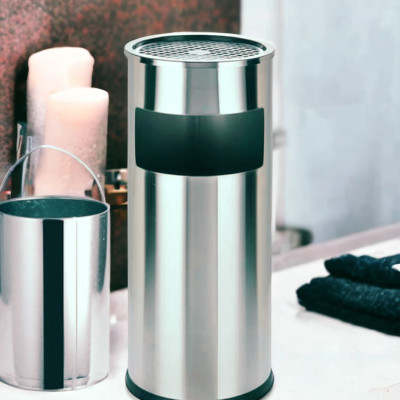 Thùng rác inox tròn, thùng rác inox gạt tàn tròn  A - 035