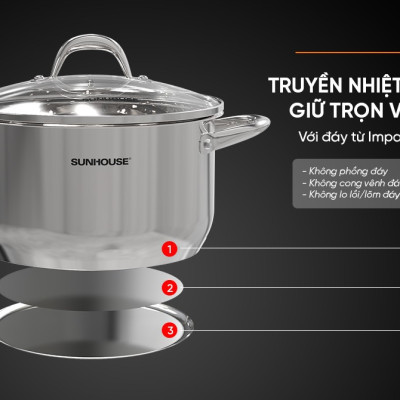 NỒI INOX 3 ĐÁY SUNHOUSE SHG301-32 - Hàng Chính Hãng