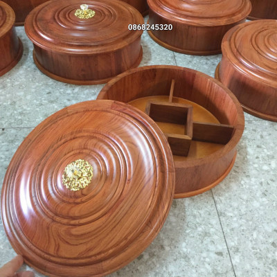 Khay đựng mứt tết bách kẹo ,hạt dưa bằng gỗ hương kt mặt tròn 31×10cm