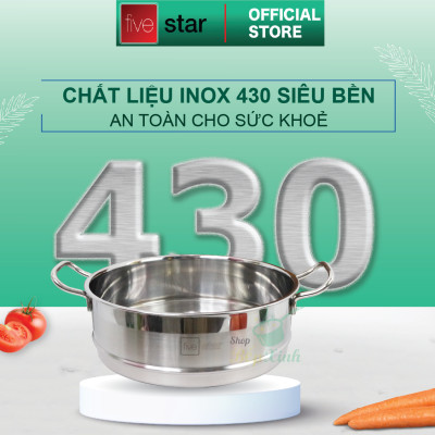 Bộ xửng hấp 3 đáy inox 430 FiveStar Standard bếp từ nắp kính tặng 10 muỗng ăn ( 26cm/28cm/30cm )