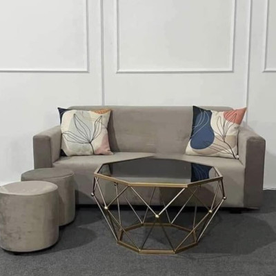 Bộ sofa phòng khách mini chung cư Tundo - Bao gồm: 1 băng ghế, 2 gối, 2 đôn ngồi và bàn