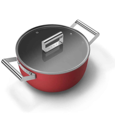 Nồi Casserole SMEG CKFC2611RDM 26cm màu đỏ kèm vung kính Hàng chính hãng