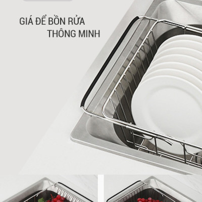 Rổ Gác Inox Trên Chậu Rửa Chén Thông Minh Có Thể Điều Chỉnh Kích Thước  (Kalpen KBRK33) - Hàng Chính Hãng