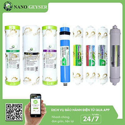 Bộ 8 lõi lọc nước dùng cho các dòng máy RO, Nano Geyser RO Eco, Kangaroo, Karofi, Aqua, Sunhouse... - Hàng Chính Hãng