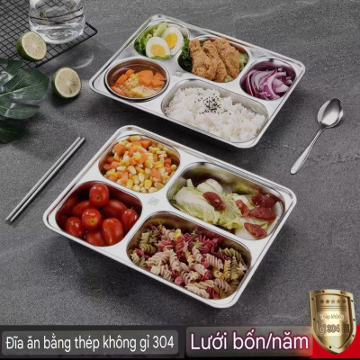 Khay Đựng Cơm Thức Ăn Inox 5 Ngăn Và 4 Ngăn sâu lòng - Khay Cơm Inox 304 ( Tùy Chọn Nắp Khay )