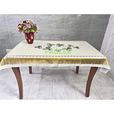Khăn trải bàn W.751 90x150 cm, hoa văn nổi - nhũ vàng sang trọng không thấm nước, dễ làm sạch