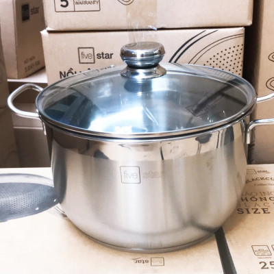 Nồi Inox 430 Bếp Từ 3 Đáy Fivestar Nắp Kính 30 cm - tặng 1 vá canh
