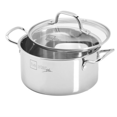 Bộ nồi inox 304 đáy từ 3 lớp liền khối cao cấp Fivestar Plus FPB3002 nắp kính , dùng được mọi bếp , tặng 1 vá canh