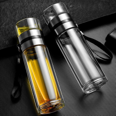 Hàng Chính Hãng - Bình Pha Trà Thủy Tinh Câm Tay 2 Lớp Cách Nhiệt, Thiết Kế Phong Cách Năng Động, Trẻ Trung - Dung Tích 400 ml