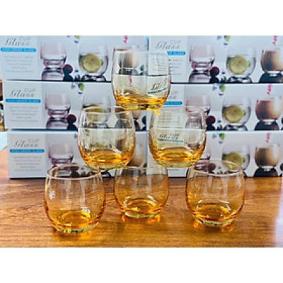 Bộ 6 ly thủy tinh chịu nhiệt cao cấp dùng uống nước hoặc rượu tây tròn trứng vàng