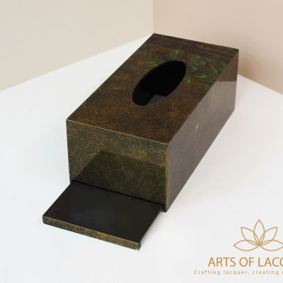 Hộp Đựng Khăn Giấy Sơn Mài Xanh Trà Cao Cấp - Họa Tiết Tre