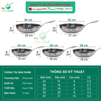 Chảo sâu Blackcube inox 3 lớp đáy từ chống dính Kims Cook