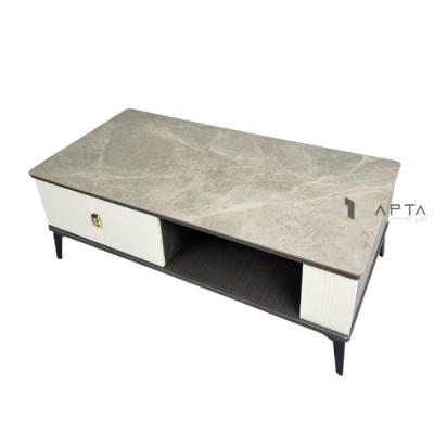 Bàn trà phòng khách mặt chữ nhật TS1006-12E Nội thất Capta Bàn phòng khách mặt đá ceramic xám vân mây nhám khung bàn MDF chân bàn sắt sơn tĩnh điện màu đen hcm