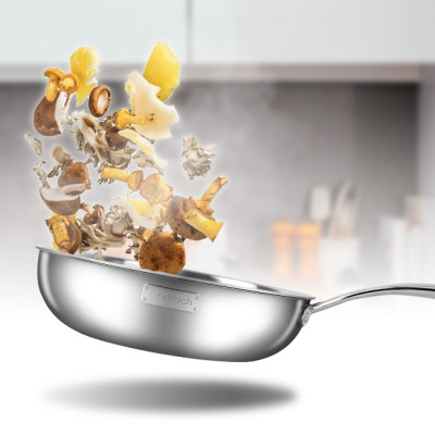 Chảo Xào Sâu Lòng 3 Lớp inox 304 Liền Đáy ELMICH TRI-MAX (EL-3796/26cm, EL-3845/24cm - Dùng Được Trên Mọi Loại Bếp) - Hàng Chính Hãng