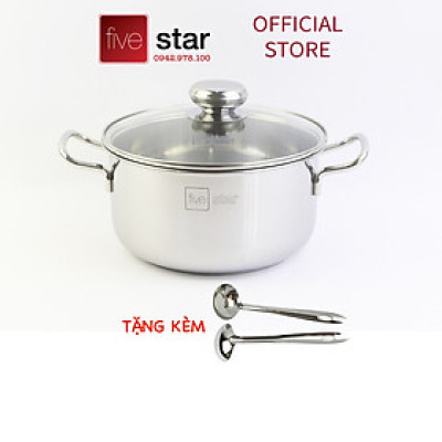 Nồi inox 3 đáy sandwich inox 430 cao cấp Fivestar Standard bếp từ nắp kính (16cm /18cm / 20cm / 24cm) , tặng 2 vá canh