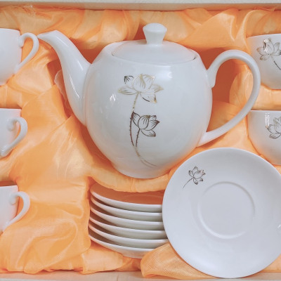 BỘ ẤM CHÉN SỨ PHA TRÀ TRẮNG HỌA TIẾT HOA  ( GIAO NGẪU NHIÊN )- ANTH625