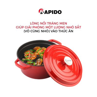 Nồi gang đúc tráng men Rapido cao cấp size 22cm phù hợp mọi loại bếp gia đình - Hàng chính hãng
