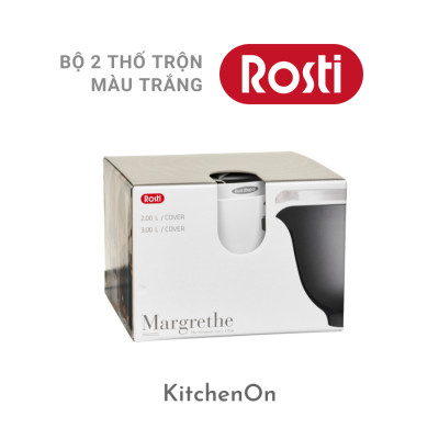 Bộ âu trộn Rosti màu trắng. 2 âu + 2 nắp. Nhãn Rosti Đan Mạch