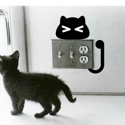10 hình dán công tắc Mèo đen ngộ nghĩnh trang trí nhà cửa sáng tạo