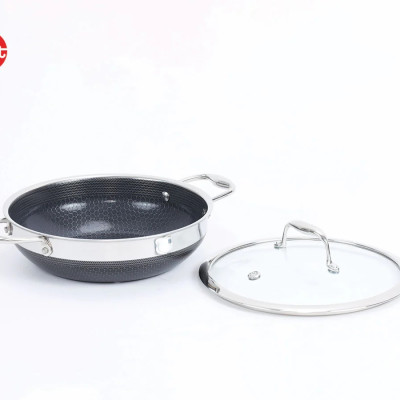 [Hàng chính hãng-iMat hybrid inox] Chảo đa năng 24(cm) hai tay cầm iMat Hybrid chống dính gốm ceramic đen