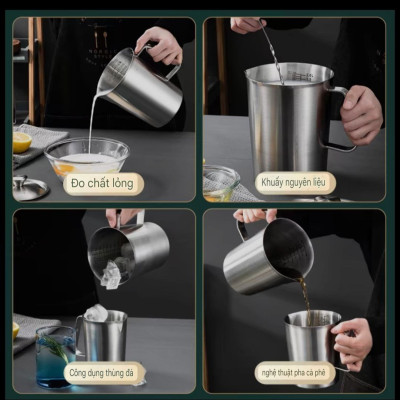 Ca định lượng có vạch CNC dõ nét Inox sus 304 cao cấp ( Ca đong nhiều size )