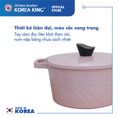 Nồi nấu Levante đáy từ Korea King KP-28LI(Nồi, nắp bằng nhôm đúc, phủ men chống dính Ceramic, Ø28cm)-Màu hồng